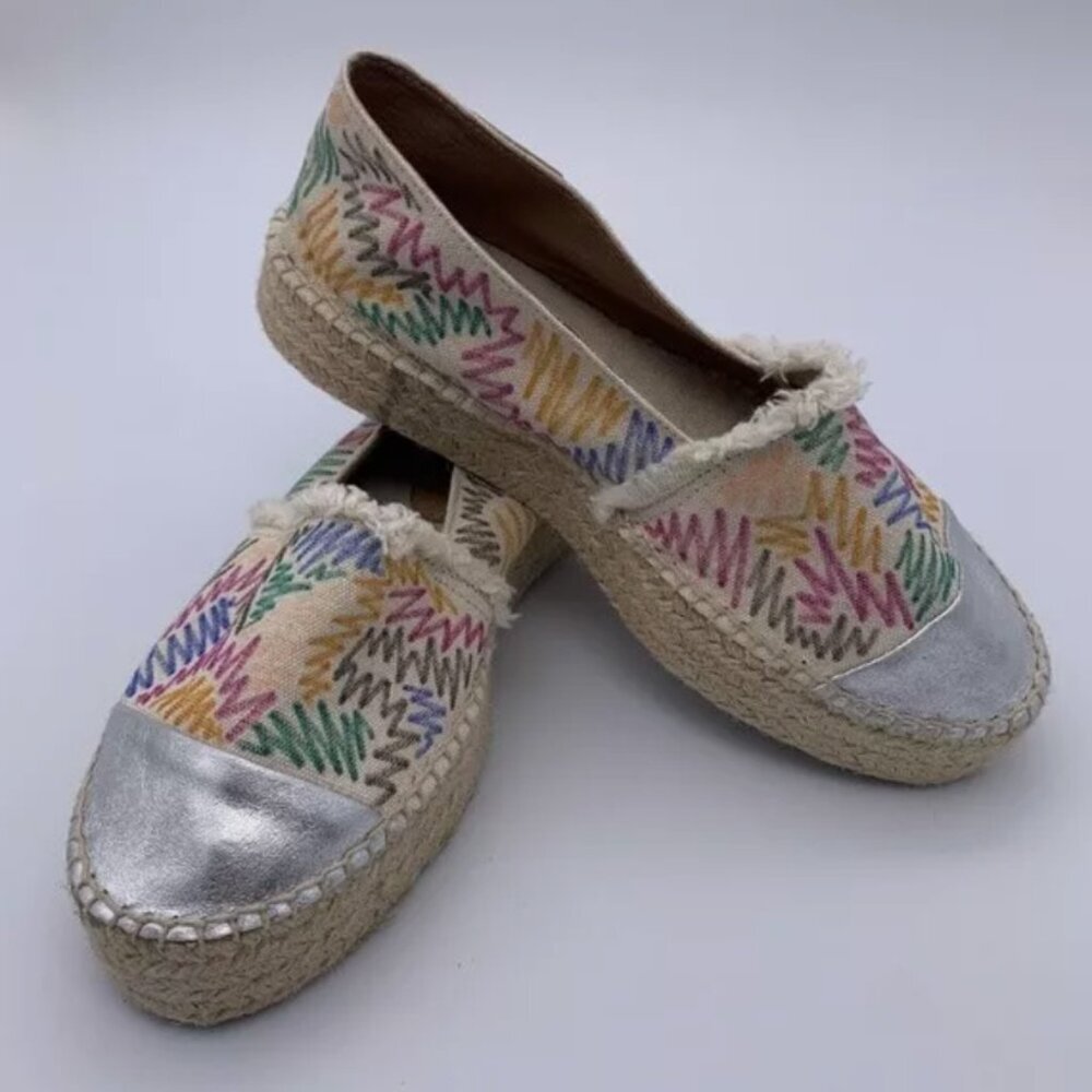 Mint & Rose Espadrilles Sz 6 Wicker Metallic Cap Toe Zig Zag Print Shoes flats - Picture 4 of 11